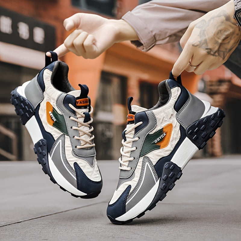 Men's 2024 Fashion Sports Sneakers Mid-Top Winter Snow Shoes Casual Geometric Pattern Outdoor Running Hiking Lace-Up Non-Slip Thick Sole PU Upper Fabric Inner PVC Sole EVA Insole