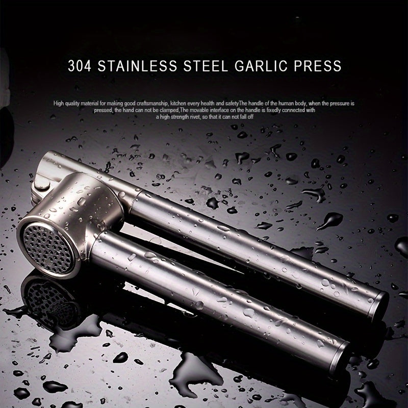 Stainless Steel Garlic Press - Durable, Manual, Rust-Resistant Kitchen Gadget for Effortless Mincing & Peeling, Easy to Clean with Removable Basket - Essential Tool for Home Cooks