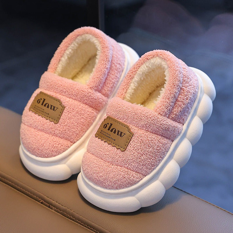 Cozy Youngsters' Winter Slippers - Warm Fleece-Lined, Non-Slip Thick Sole for Boys & Girls, Cartoon Animal Prints