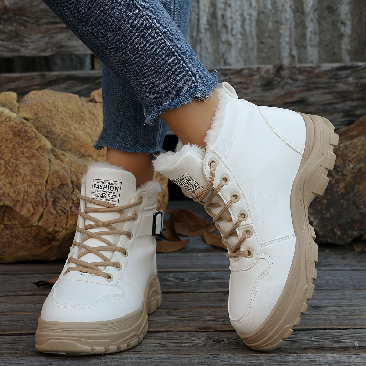 Cozy Fleece-Lined Women's Winter Boots - Warm, Non-Slip Platform Sneakers with Lace-Up Design and Thick Sole