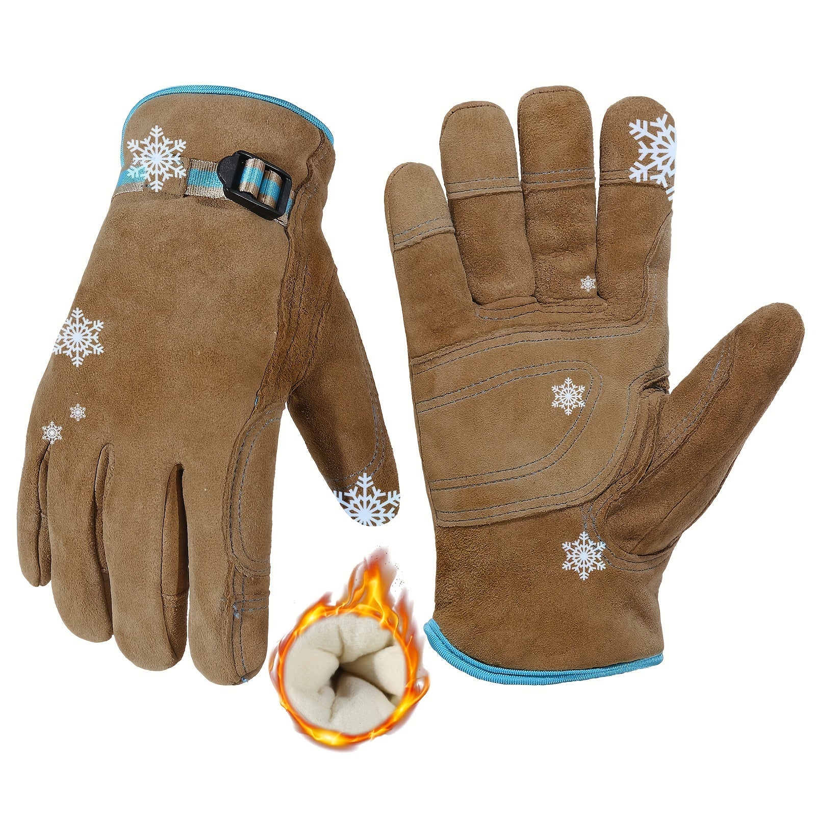 Waterproof Deer Skin Winter Gloves, Durable Thermal Lined Warm Work Gloves With Goatskin Leather Palm Patch, Soft Insulated Outdoor Hand Protection For Men & Women, Adjustable Wrist Closure