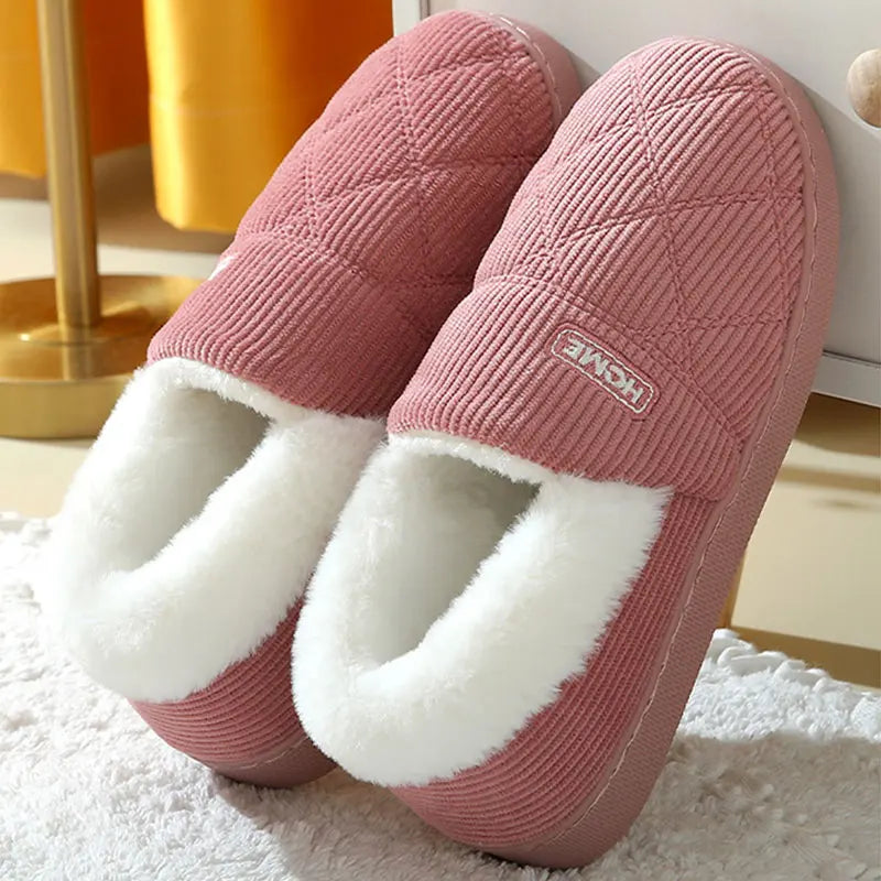 Comwarm New Women Slippers Winter Warm Plush Fur Antiskid Cloud Slippers Outdoor Breathable Thick Flat Sole Soft Home Slippers