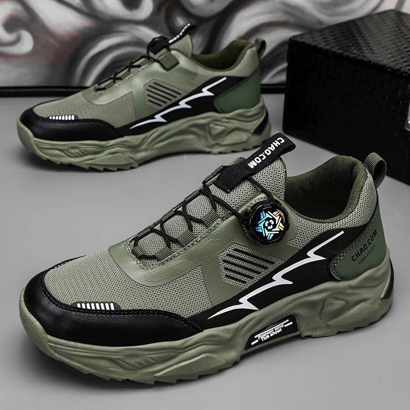 Men's Korean breathable casual sports shoes four season new soft soled Rotating shoelaces outdoor running shoes student sneakers