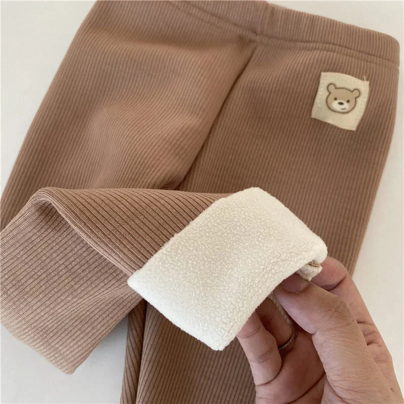 Winter Kids Clothes Thicken Girls Leggings Solid Fur Boys Tights Children Pants