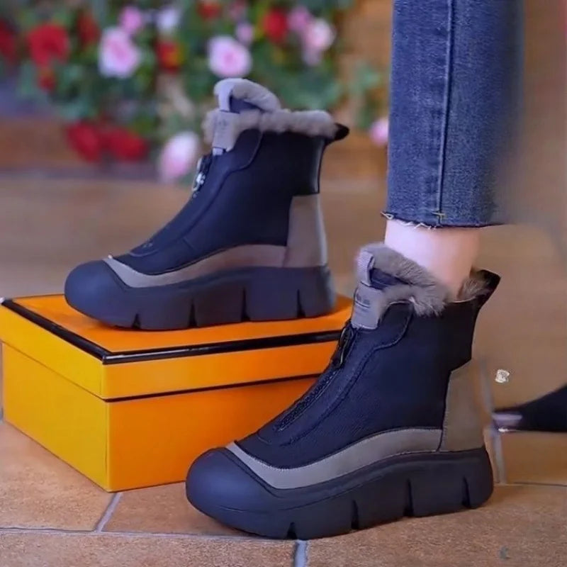 Winter Snow Cotton Shoes Boots Women's Plush insulation New Short Boots With anti Slip increased Height Versatile High Top Shoes