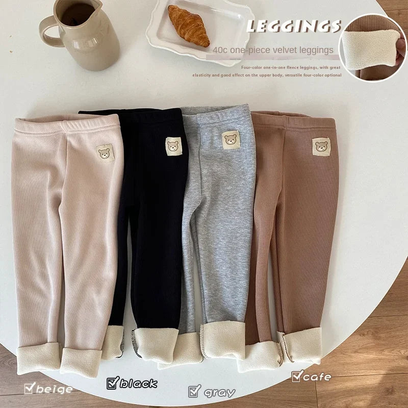Winter Kids Clothes Thicken Girls Leggings Solid Fur Boys Tights Children Pants