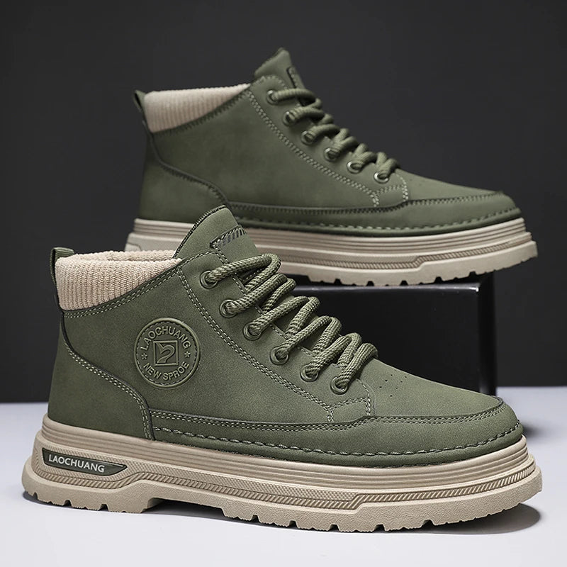 CYYTL Mens Boots Leather Casual Outdoor Platform Hiking Designer Luxury Fashion Ankle Cowboy Combat Tactical Winter Work Shoes