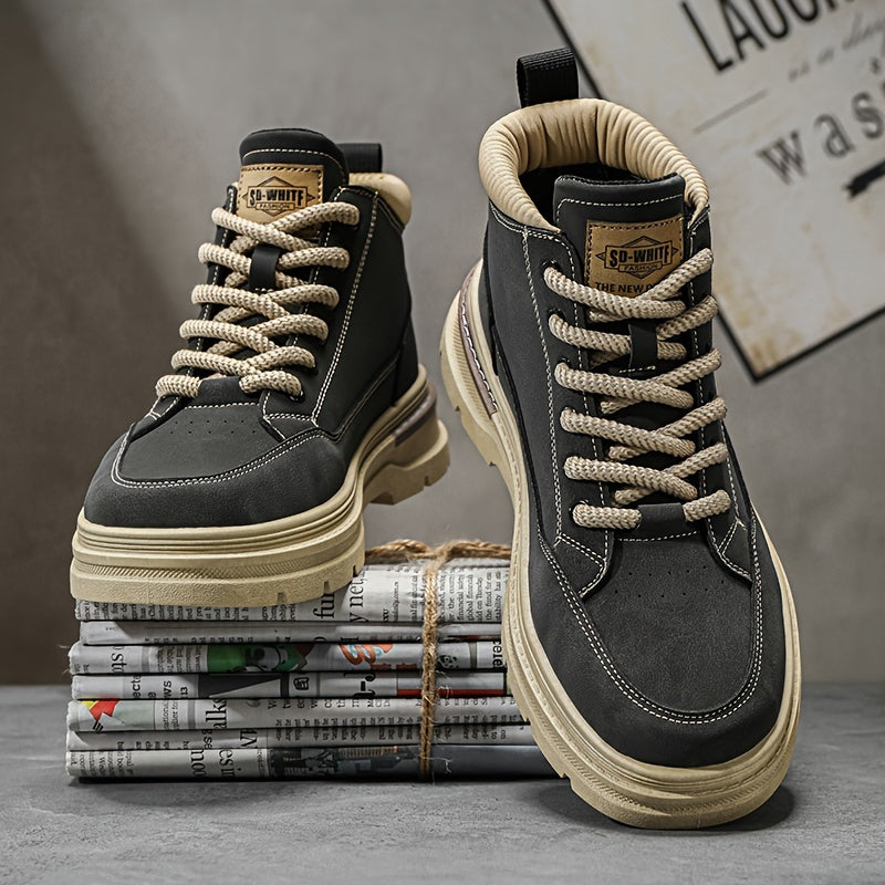 Men's Fall/Winter Casual Sports Sneakers - Low Top Lace-Up Shoes in Solid Color with PU Upper, Fabric Insole & Lining, Rubber Sole, Round Toe - Comfortable Athletic Walking Footwear for Daily Wear