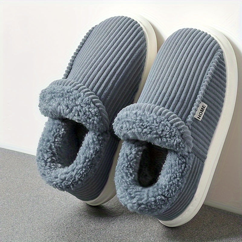 Men's Plus Size Winter Warm Slippers - Cozy Fleece-Lined, Non-Slip Thick Sole for Indoor & Outdoor Use