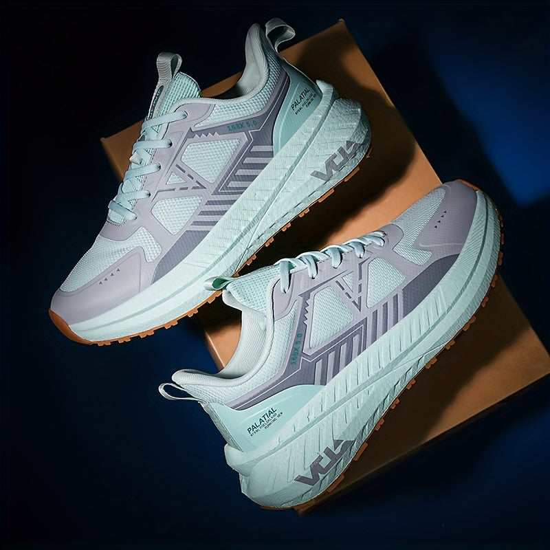 Men's Breathable Knit Road Running Shoes with Shock-Absorbing Popcorn EVA Sole, Low-Top Lace-Up Sneakers with Fabric Upper and Inner, Lightweight Non-Slip Athletic Shoes
