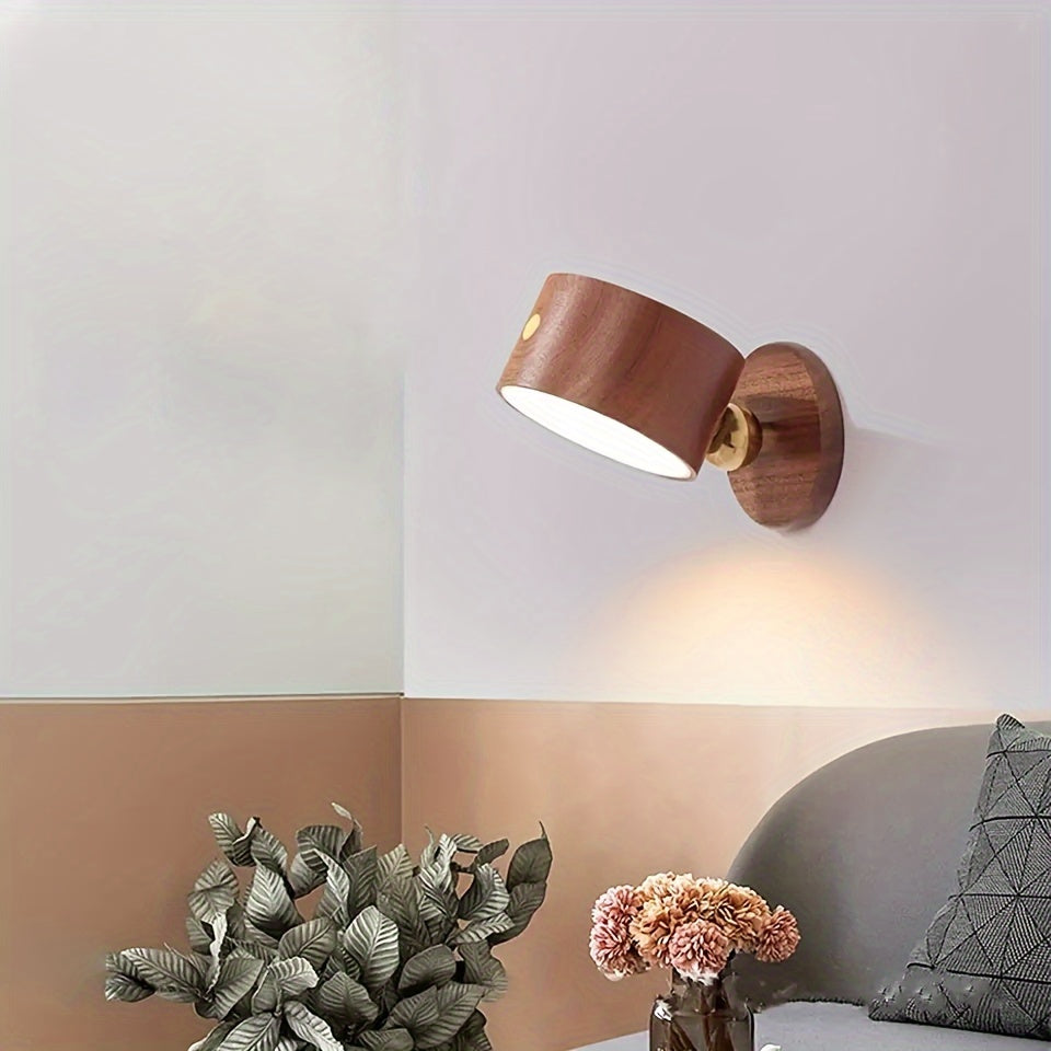 Modern Wireless LED Wall Lamp with 360° Rotation - Touch Control, Dimmable Bedroom Reading Light, USB Rechargeable