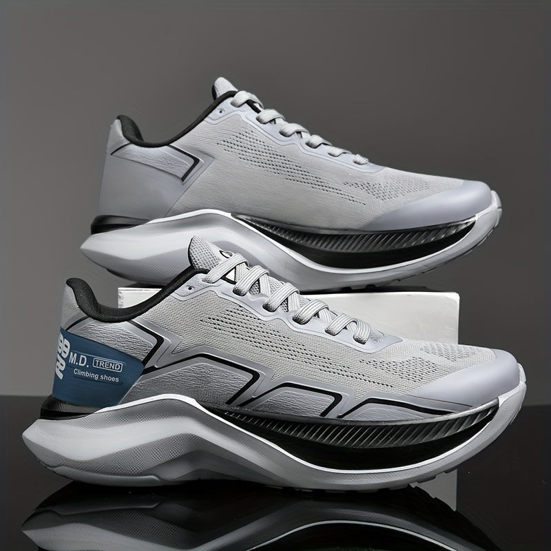 Men's New Fashion Striped Running Shoes, Shock Absorption Lace Up Sneakers, All Seasons Outdoor Training Workout