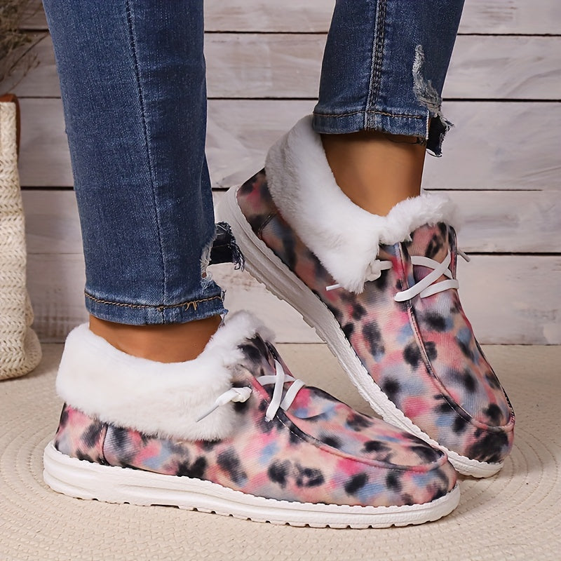 Women's Fluffy Plush Lined Canvas Shoes, Solid Color Slip On Flat Loafers, Winter Warm & Cozy Low Top Shoes